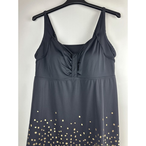 Swimsuits For All Retro Swim Dress Black Gold Foil Tummy Control UPF Plus Sz 22 - Picture 3 of 12